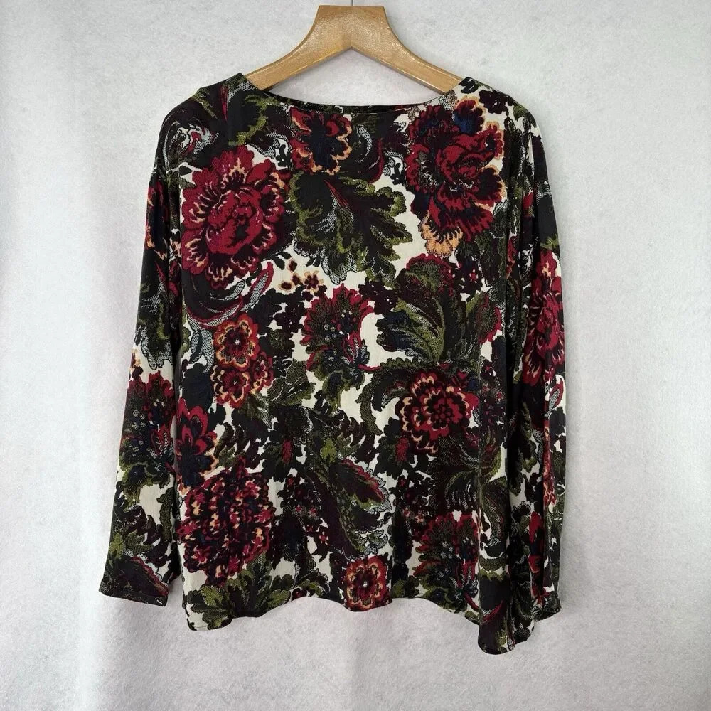 J Jill Blouse Womens‎ Dark Floral Rayon Long Sleeve Pullover Blouse Size Medium